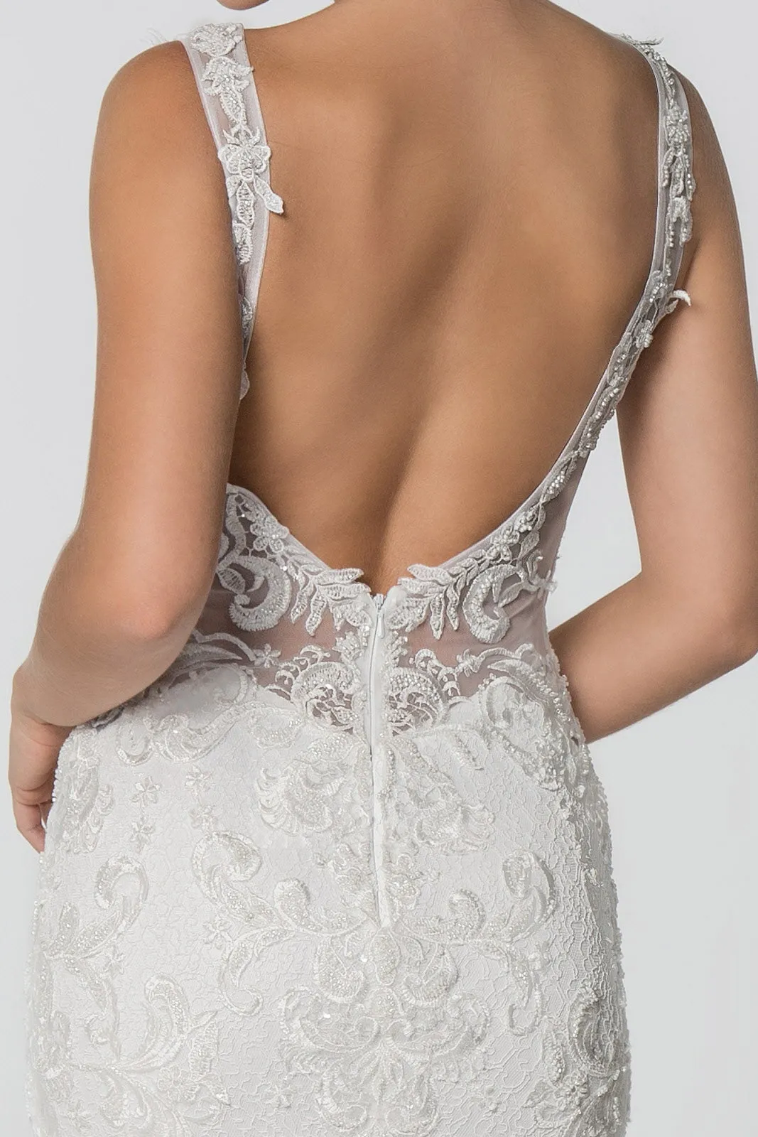 Embroidered V-Neck Sleeveless Mermaid Wedding Gown GLGL2814
