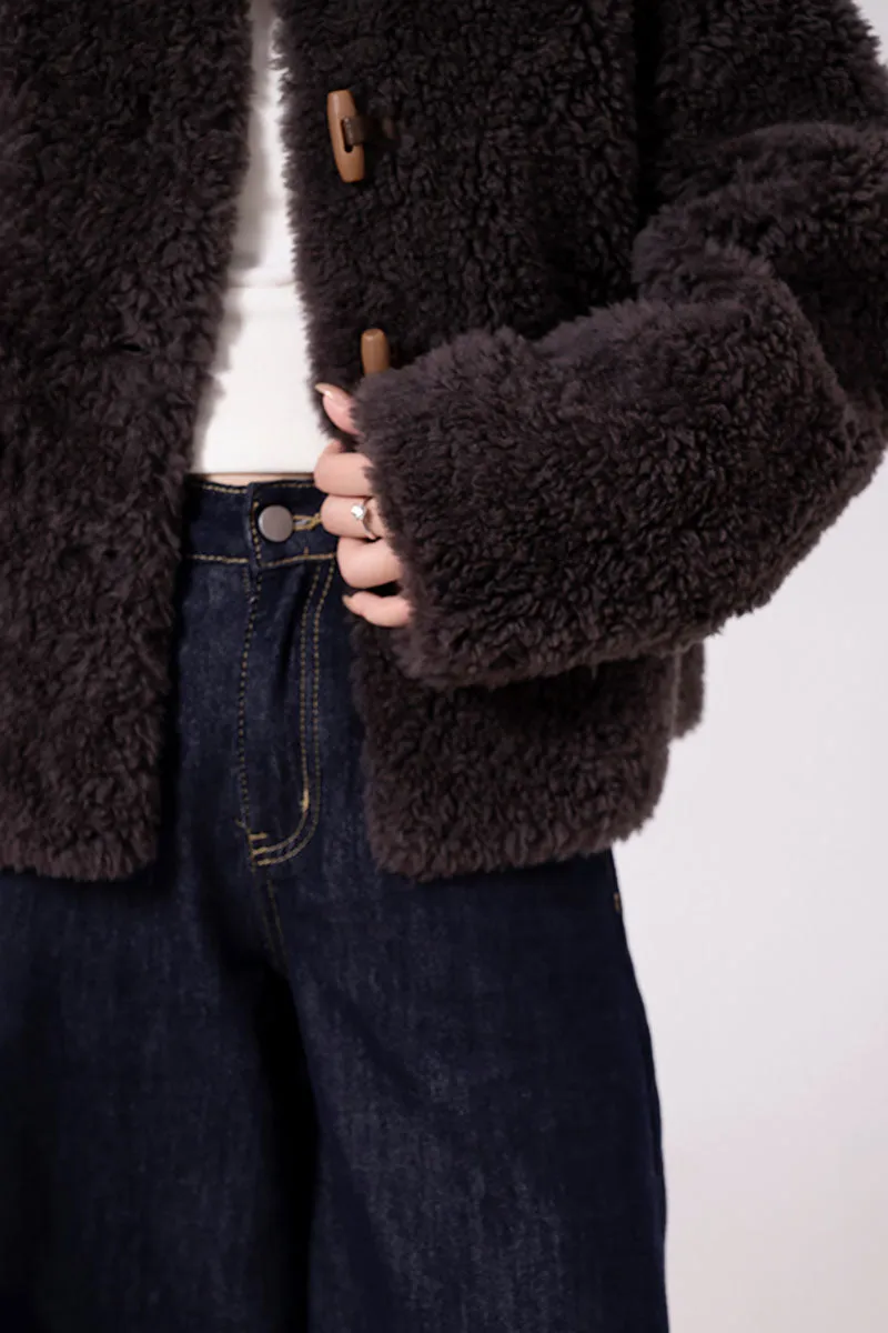 Faux Shearling Teddy Wool Toggle Jacket