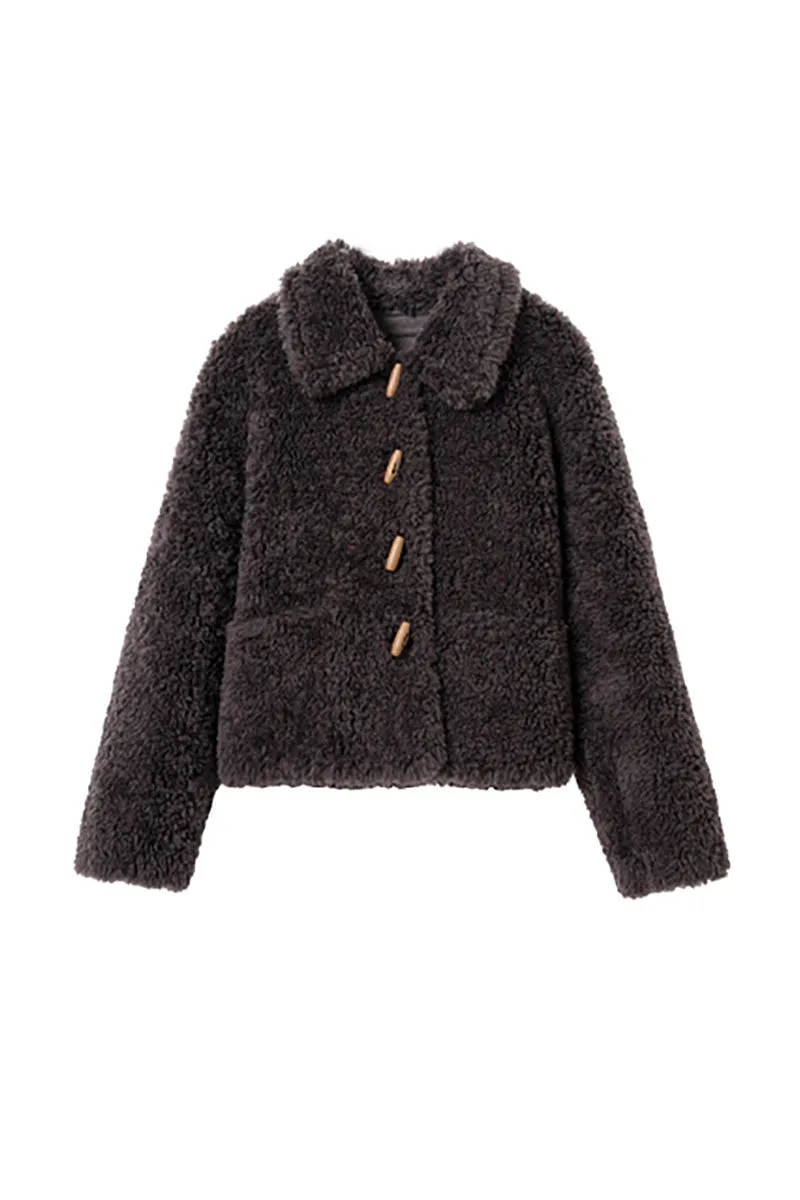Faux Shearling Teddy Wool Toggle Jacket