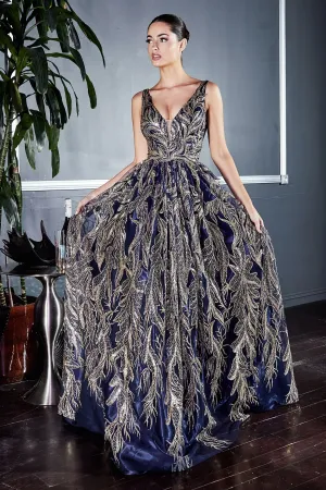 FLORAL GLITTER PRINT BALL GOWN CDJ812
