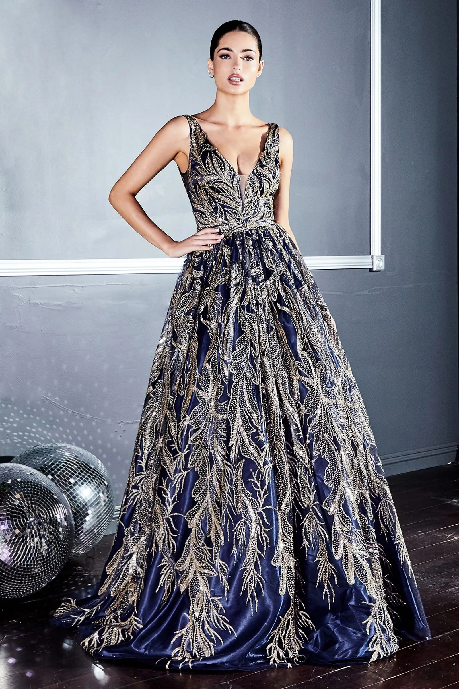 FLORAL GLITTER PRINT BALL GOWN CDJ812