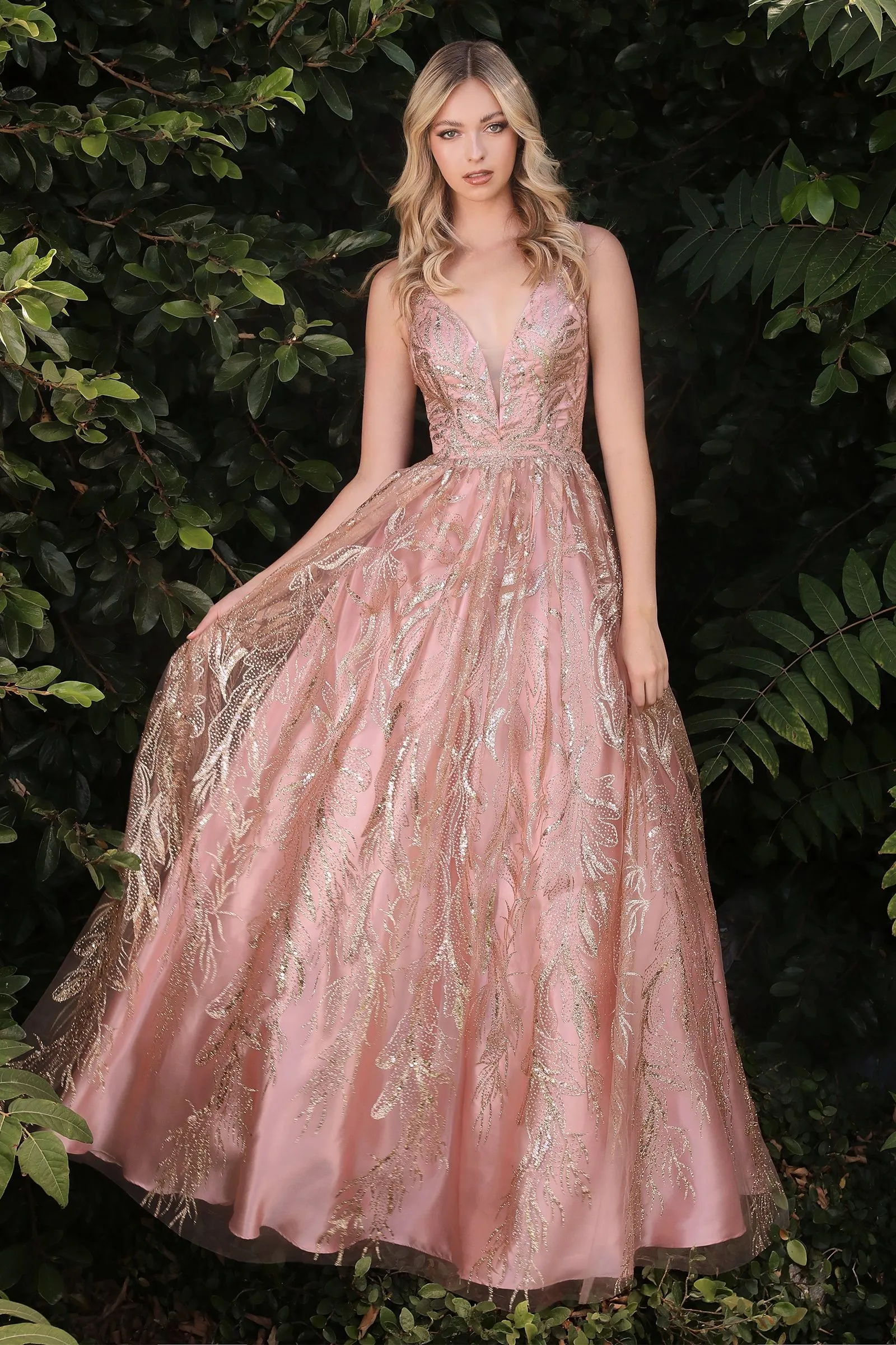 FLORAL GLITTER PRINT BALL GOWN CDJ812