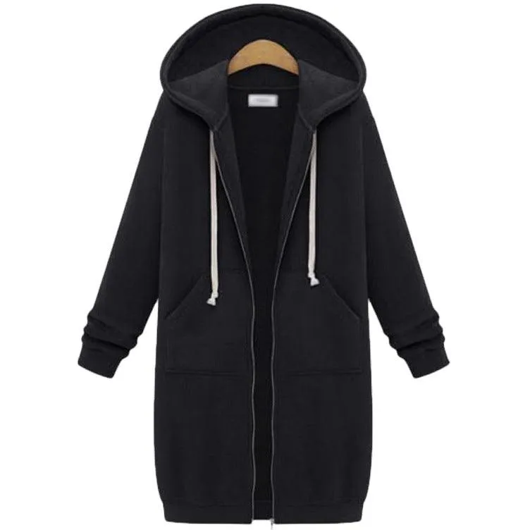Hooded Long Sleeve Sweater Fleece Long Jacket - Stylish and Cozy Outerwear