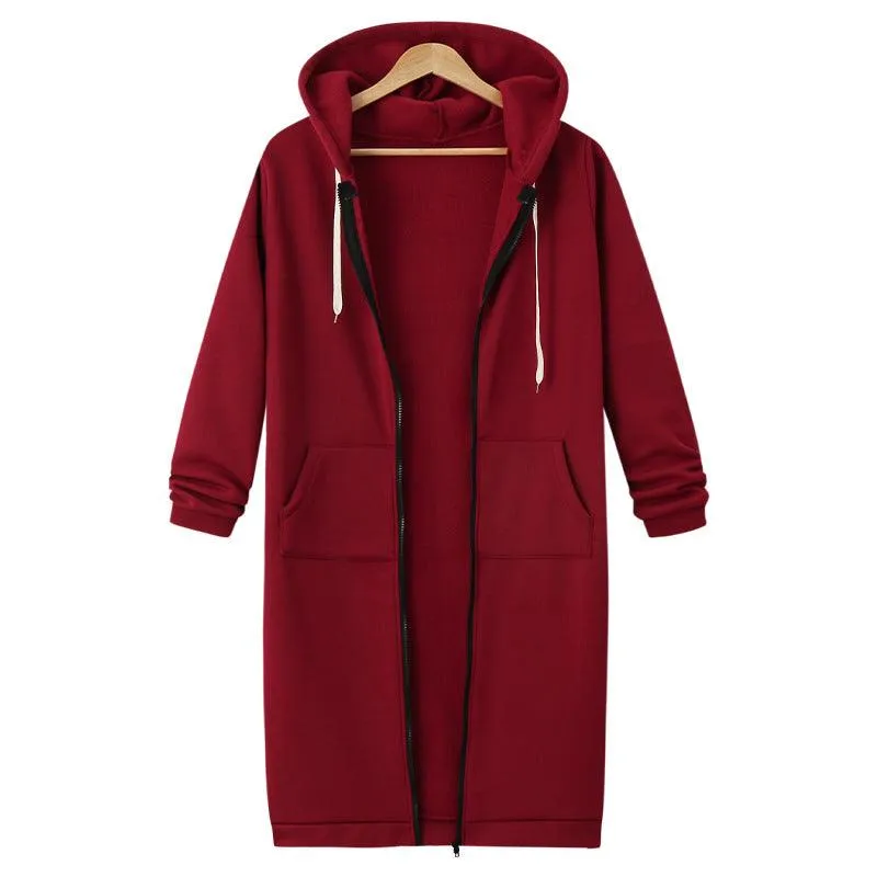 Hooded Long Sleeve Sweater Fleece Long Jacket - Stylish and Cozy Outerwear