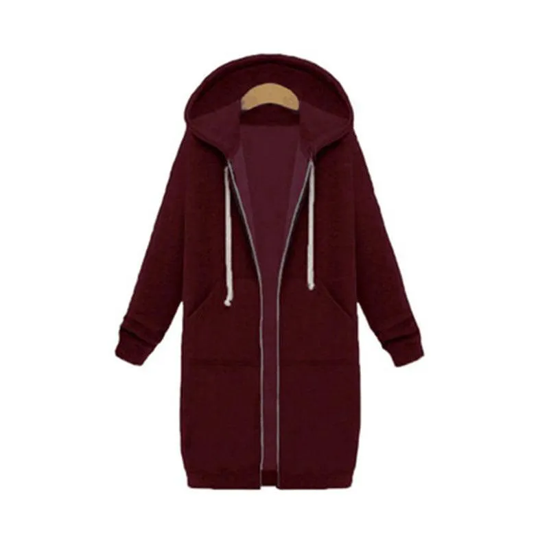 Hooded Long Sleeve Sweater Fleece Long Jacket - Stylish and Cozy Outerwear