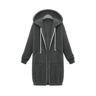 Hooded Long Sleeve Sweater Fleece Long Jacket - Stylish and Cozy Outerwear