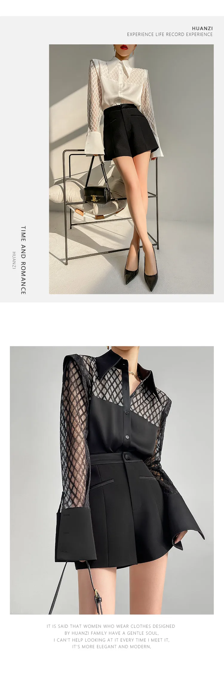 Huanzi high end custom lace plaid satin angle shoulder shirt - Bisrs