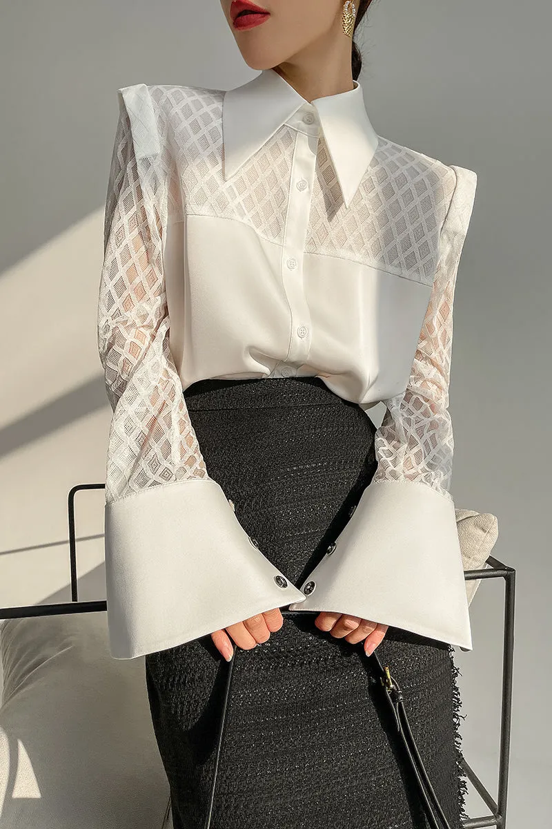 Huanzi high end custom lace plaid satin angle shoulder shirt - Bisrs