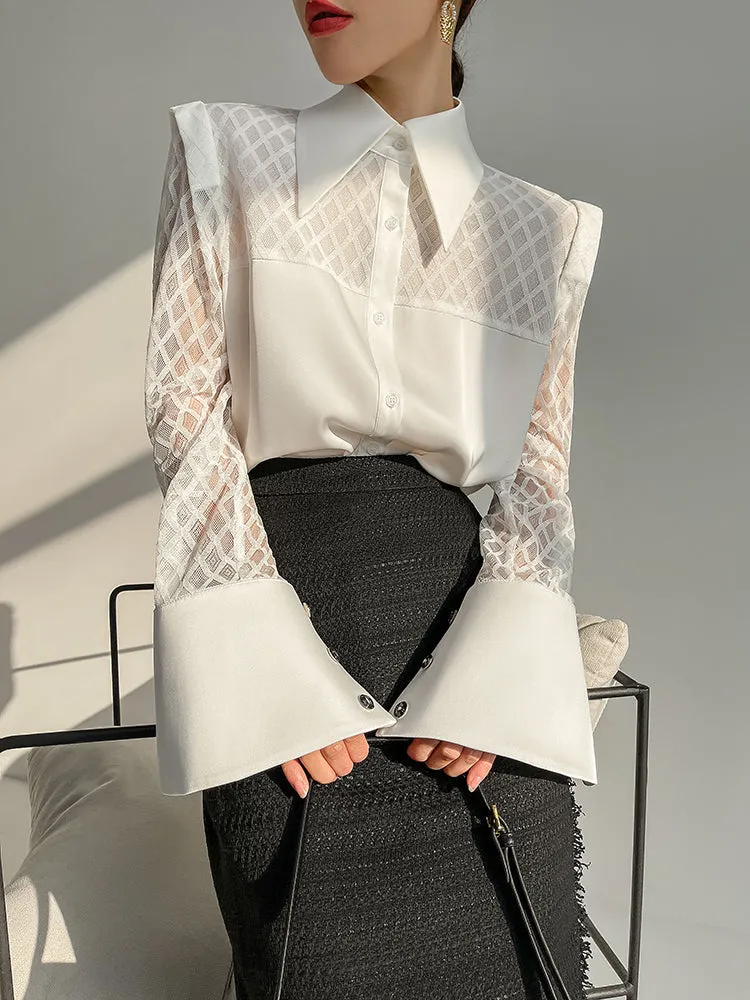 Huanzi high end custom lace plaid satin angle shoulder shirt - Bisrs