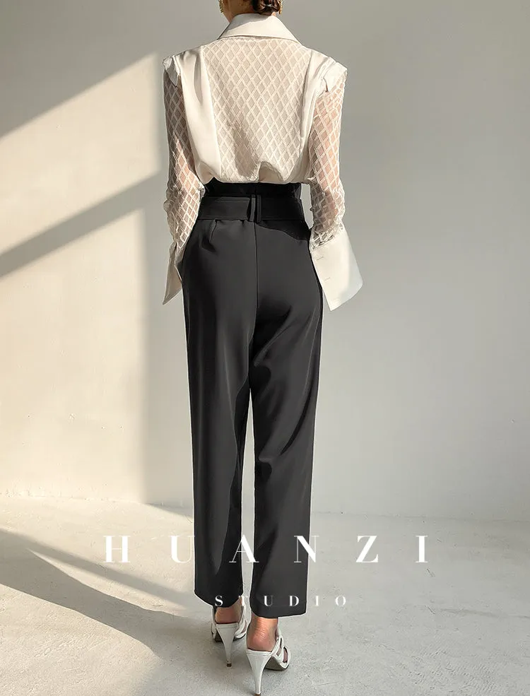 Huanzi high end custom lace plaid satin angle shoulder shirt - Bisrs