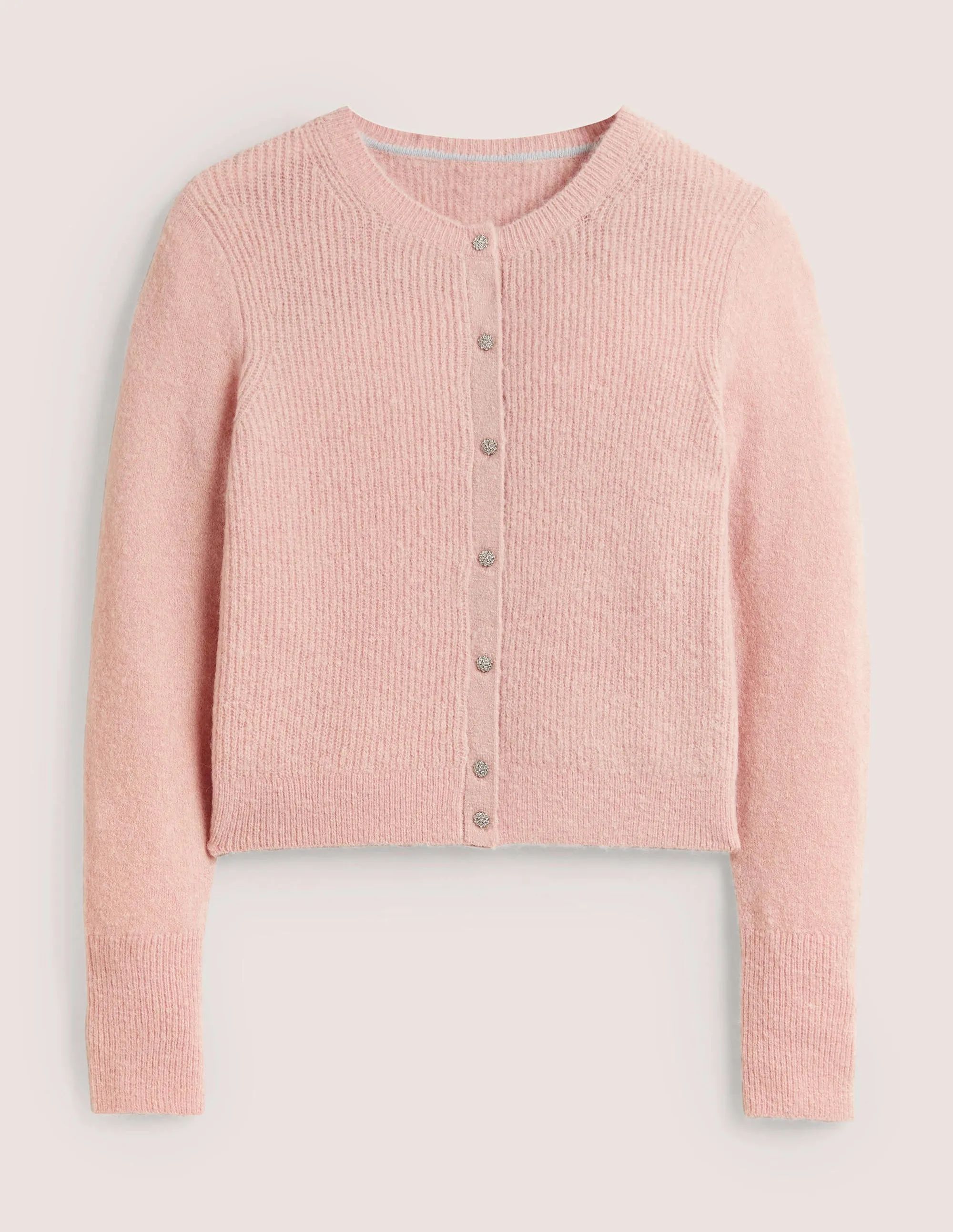 Jewel Button Fluffy Cardigan-Pink Frosting