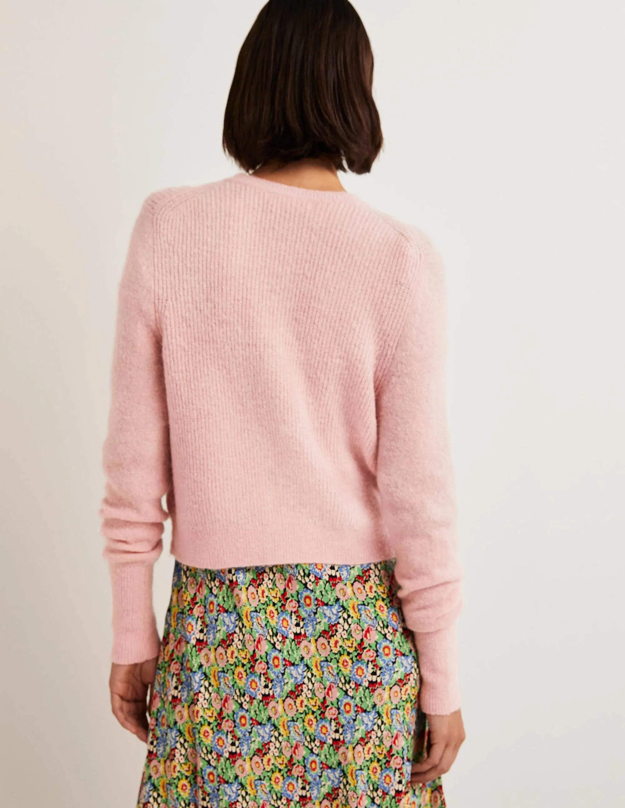 Jewel Button Fluffy Cardigan-Pink Frosting