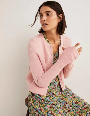 Jewel Button Fluffy Cardigan-Pink Frosting