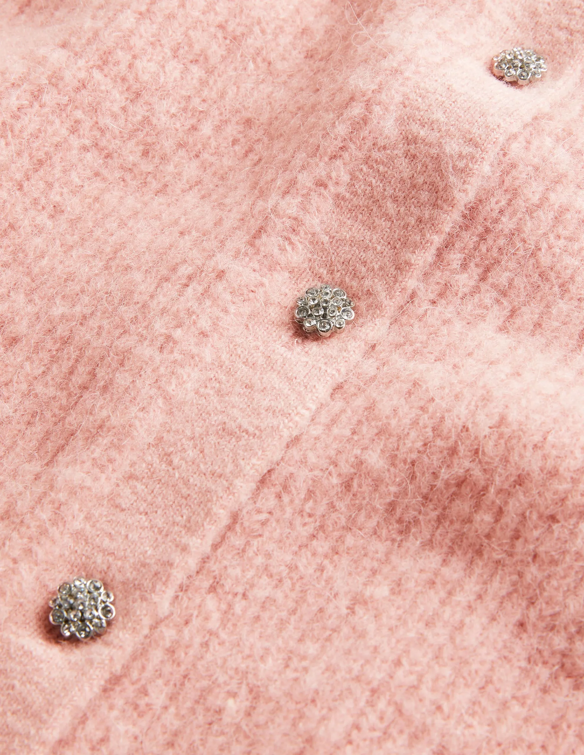Jewel Button Fluffy Cardigan-Pink Frosting