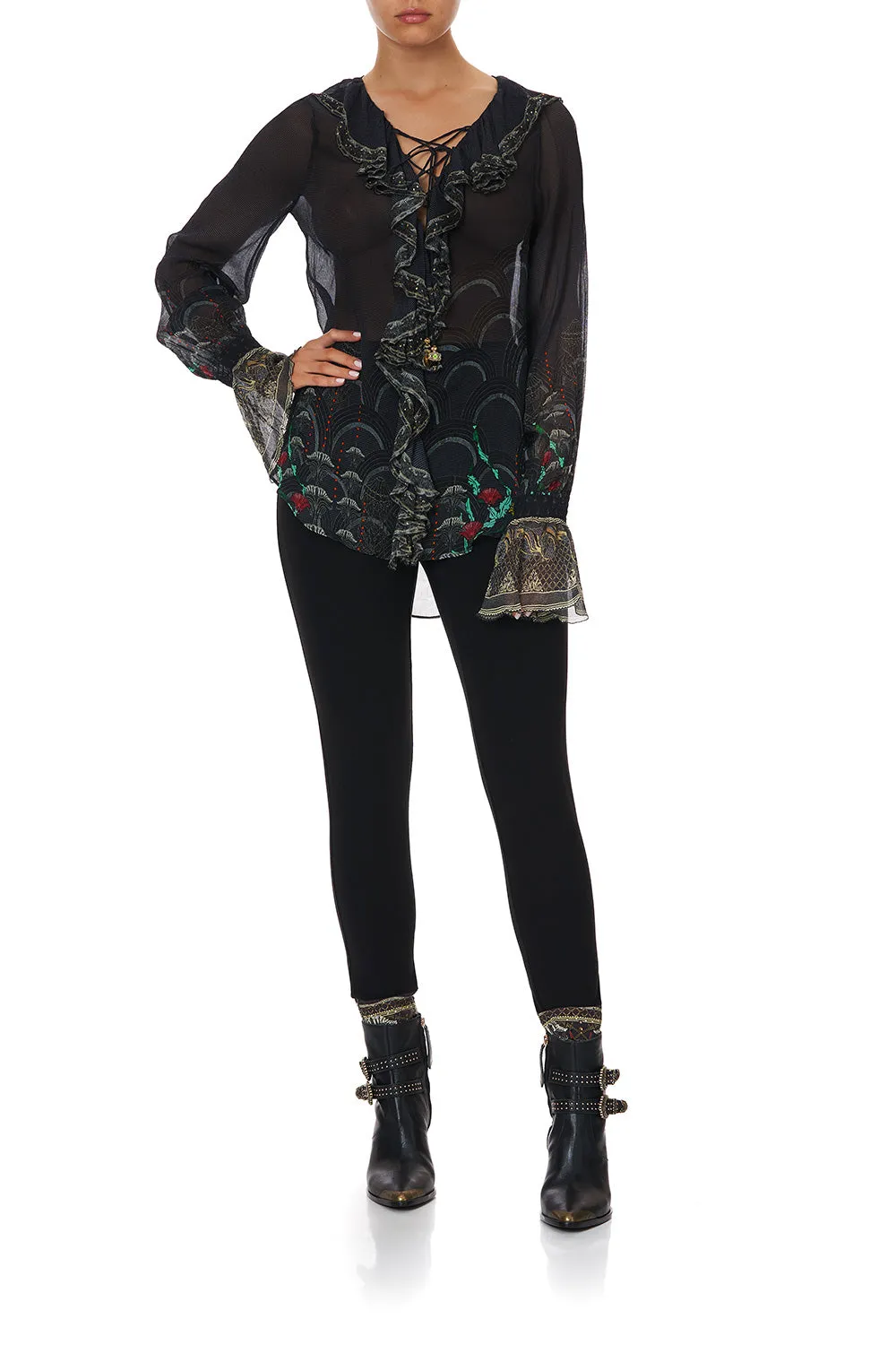 LACE UP RUFFLE BLOUSE WISE WINGS