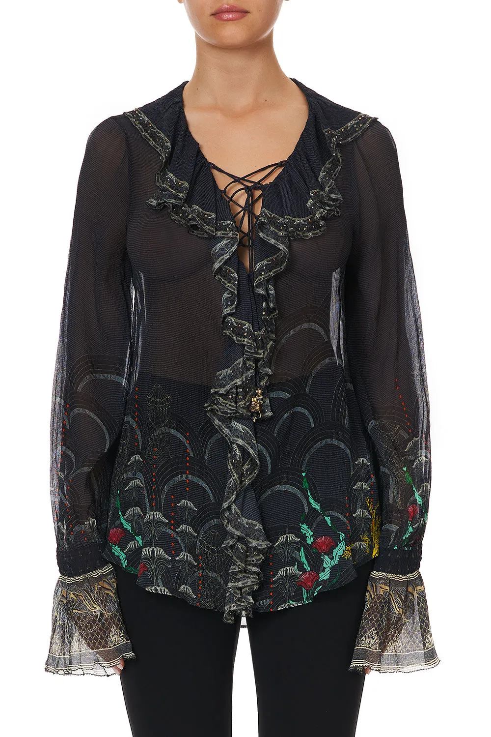 LACE UP RUFFLE BLOUSE WISE WINGS