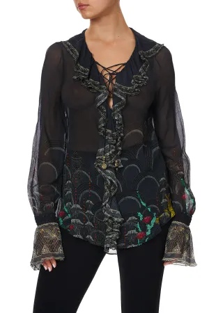 LACE UP RUFFLE BLOUSE WISE WINGS