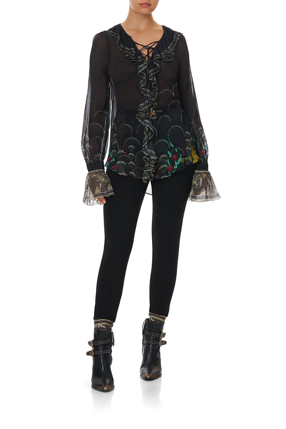 LACE UP RUFFLE BLOUSE WISE WINGS