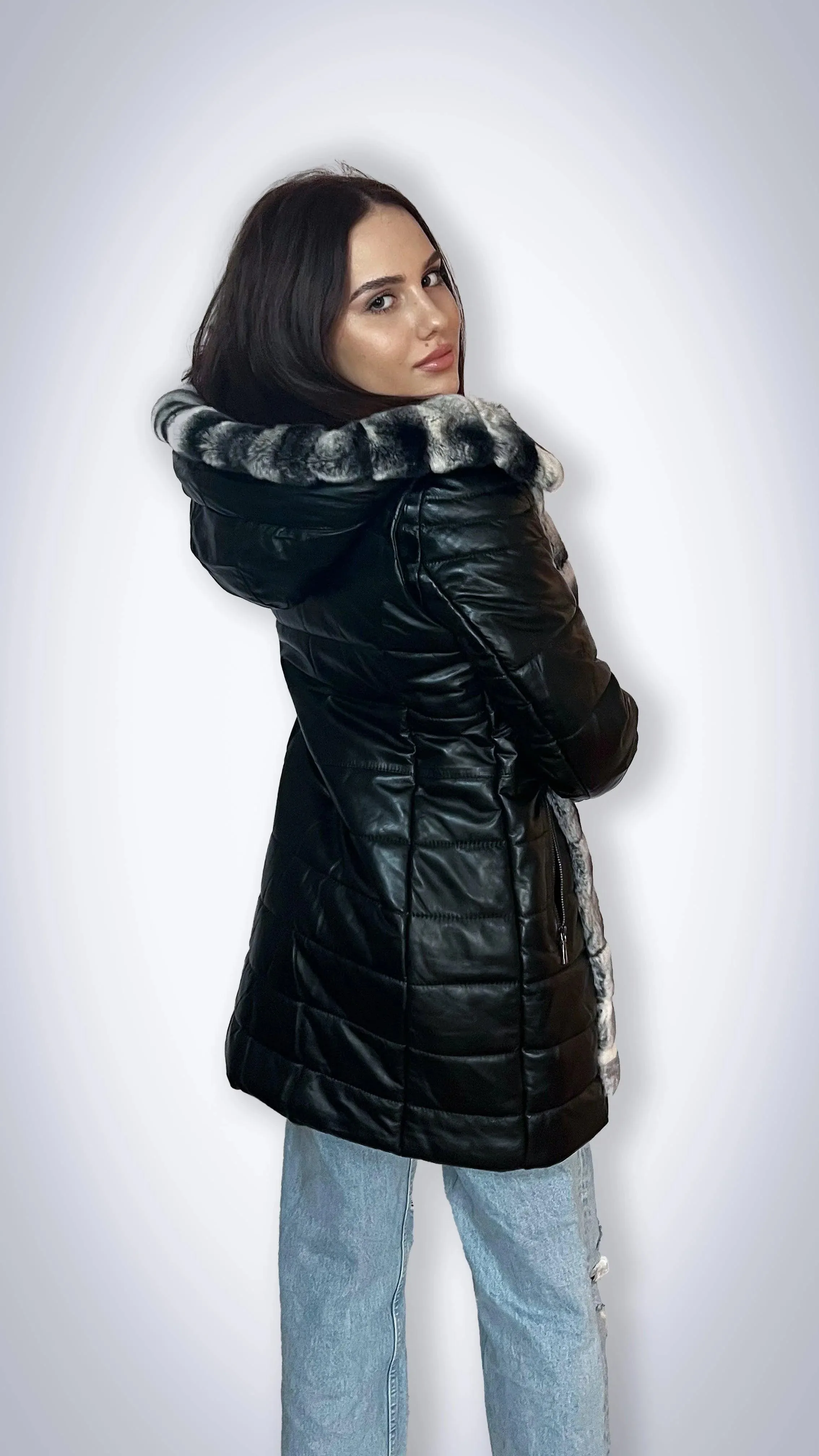 Leather & rabbit fur jacket