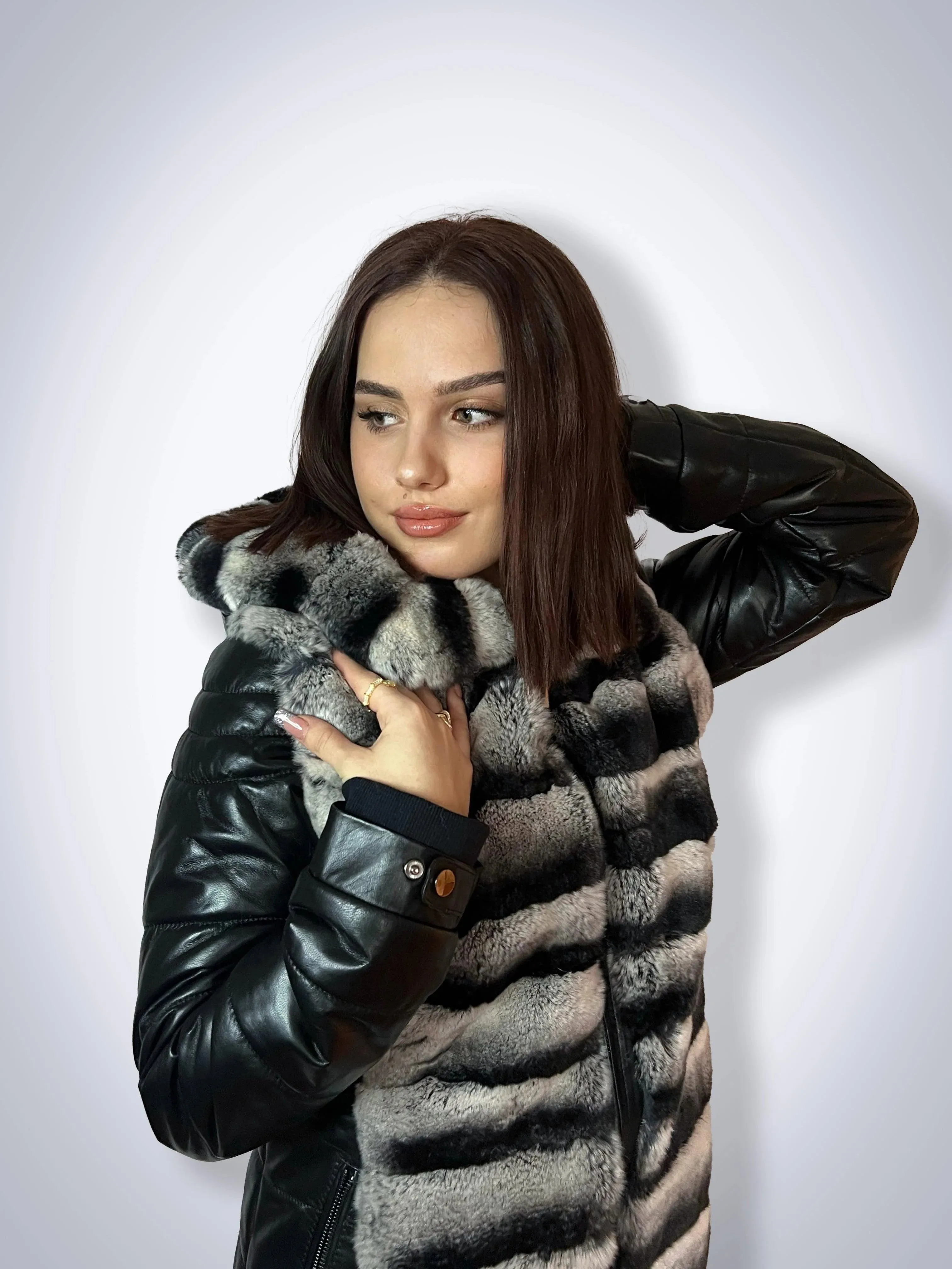 Leather & rabbit fur jacket