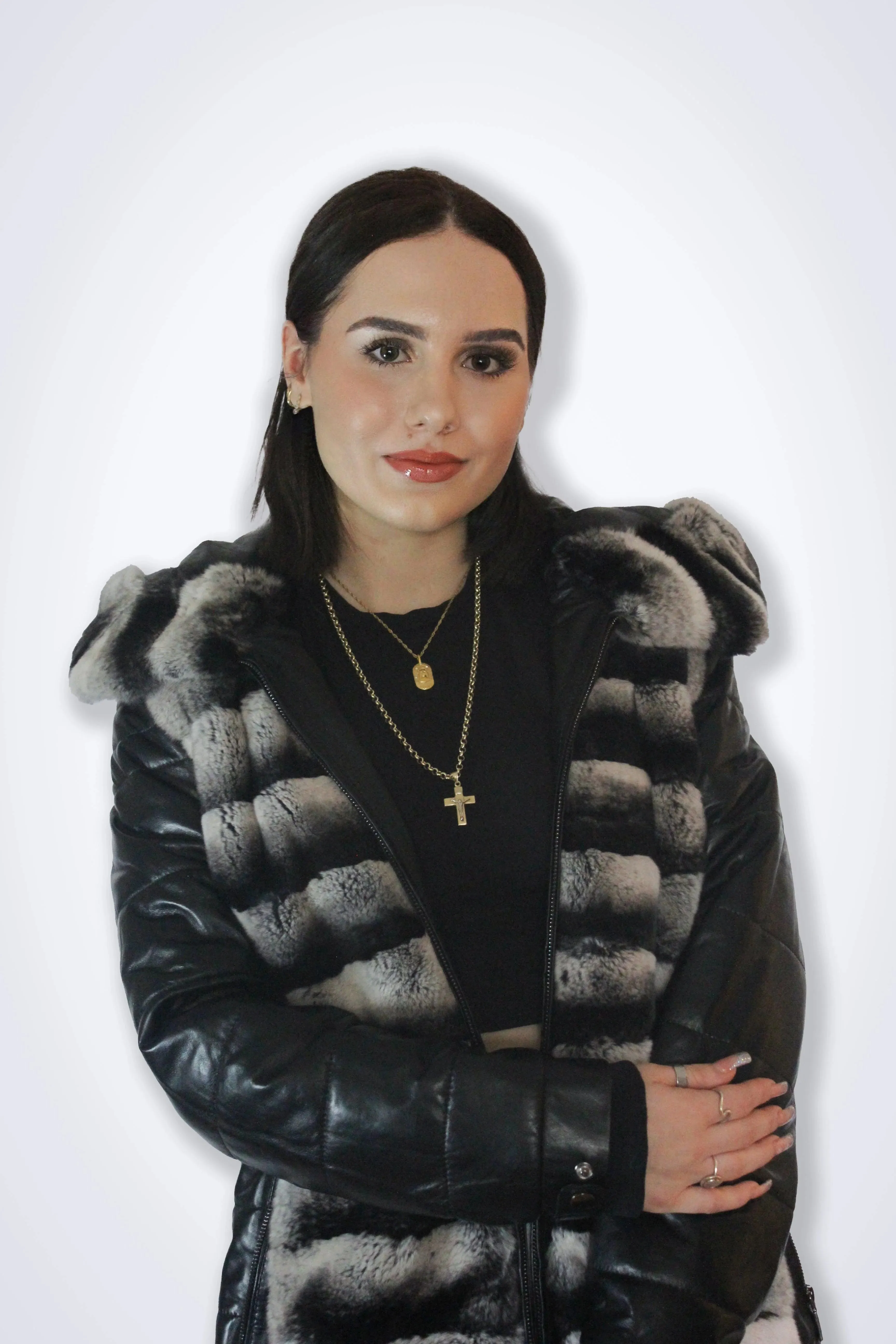 Leather & rabbit fur jacket
