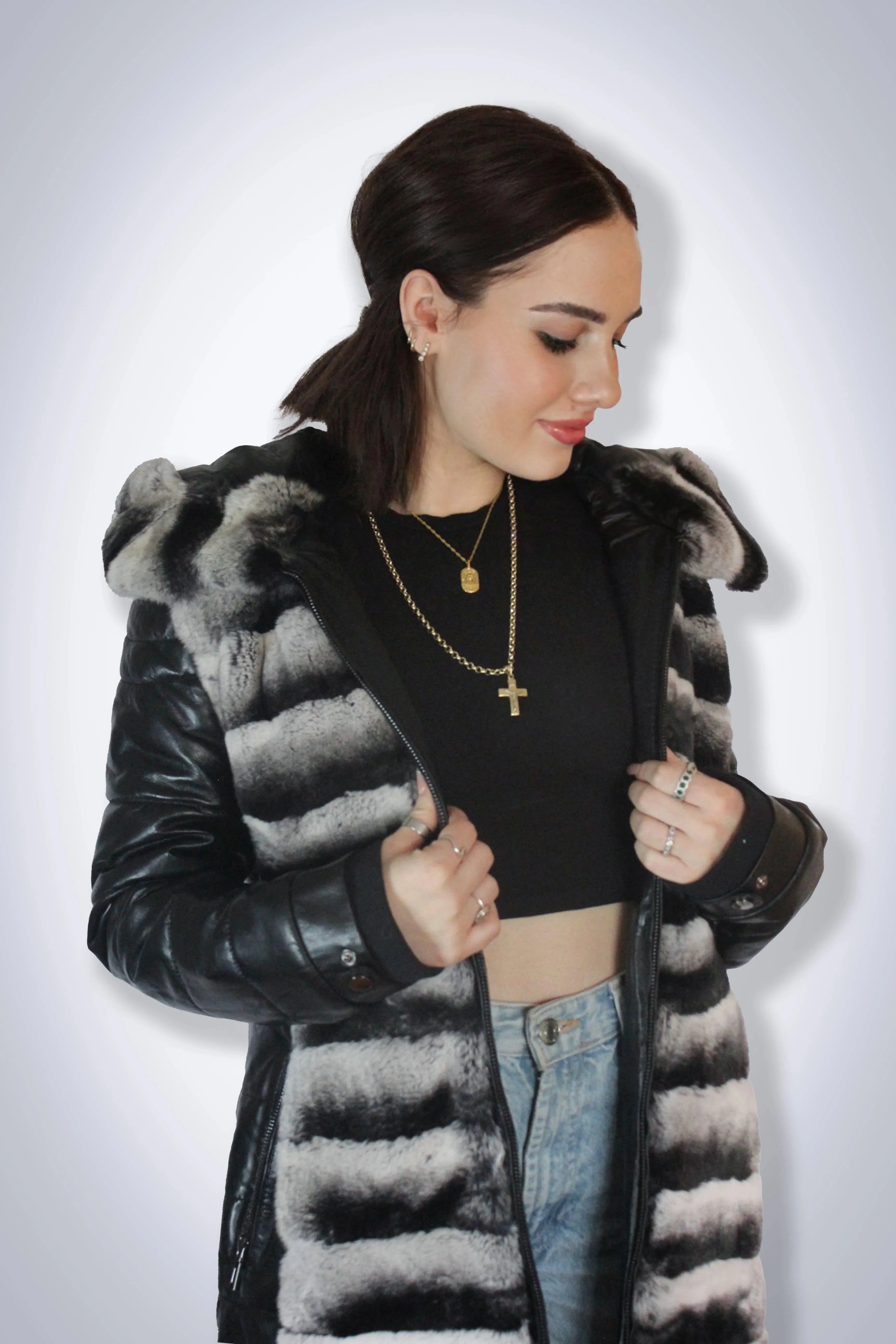 Leather & rabbit fur jacket