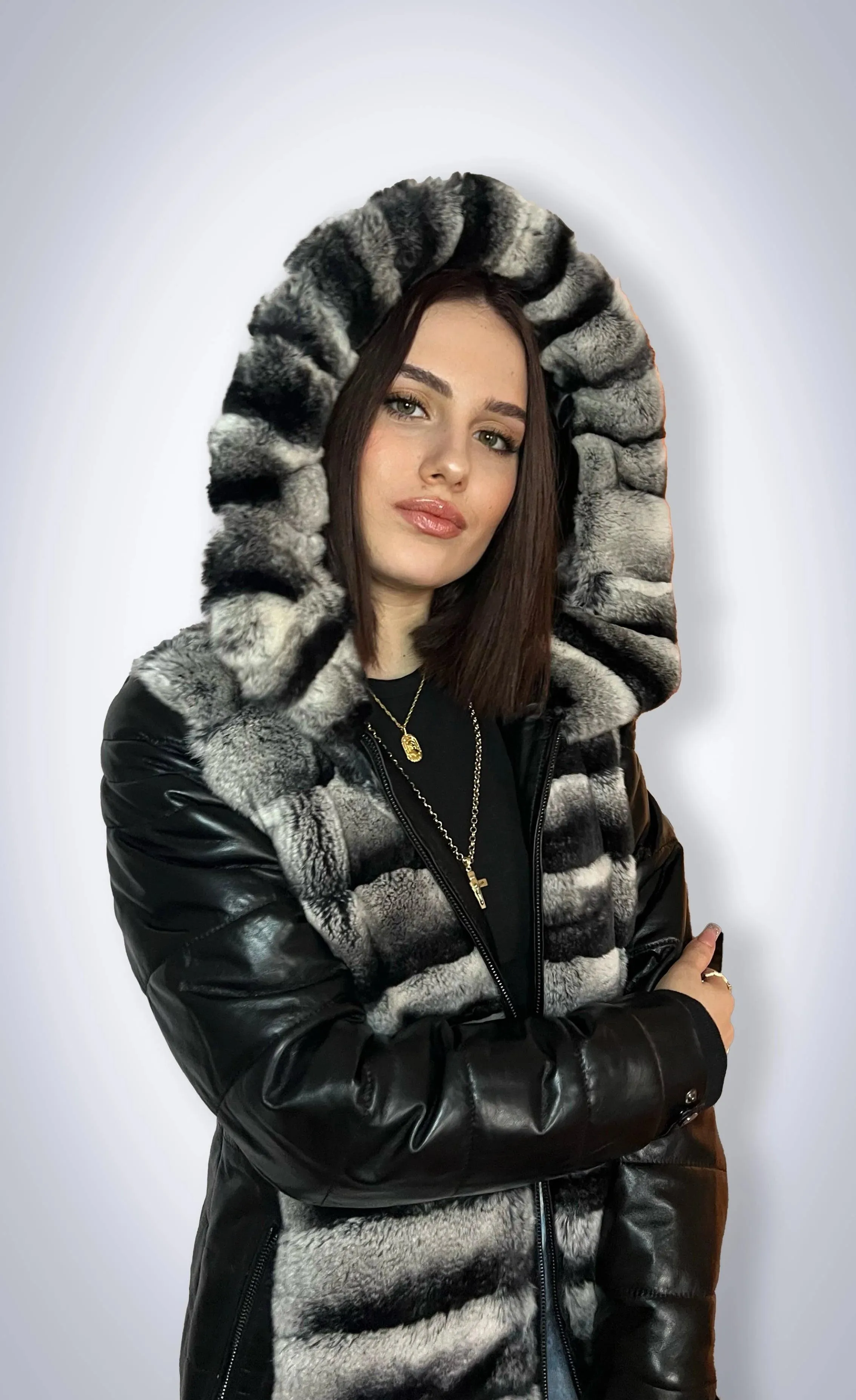 Leather & rabbit fur jacket