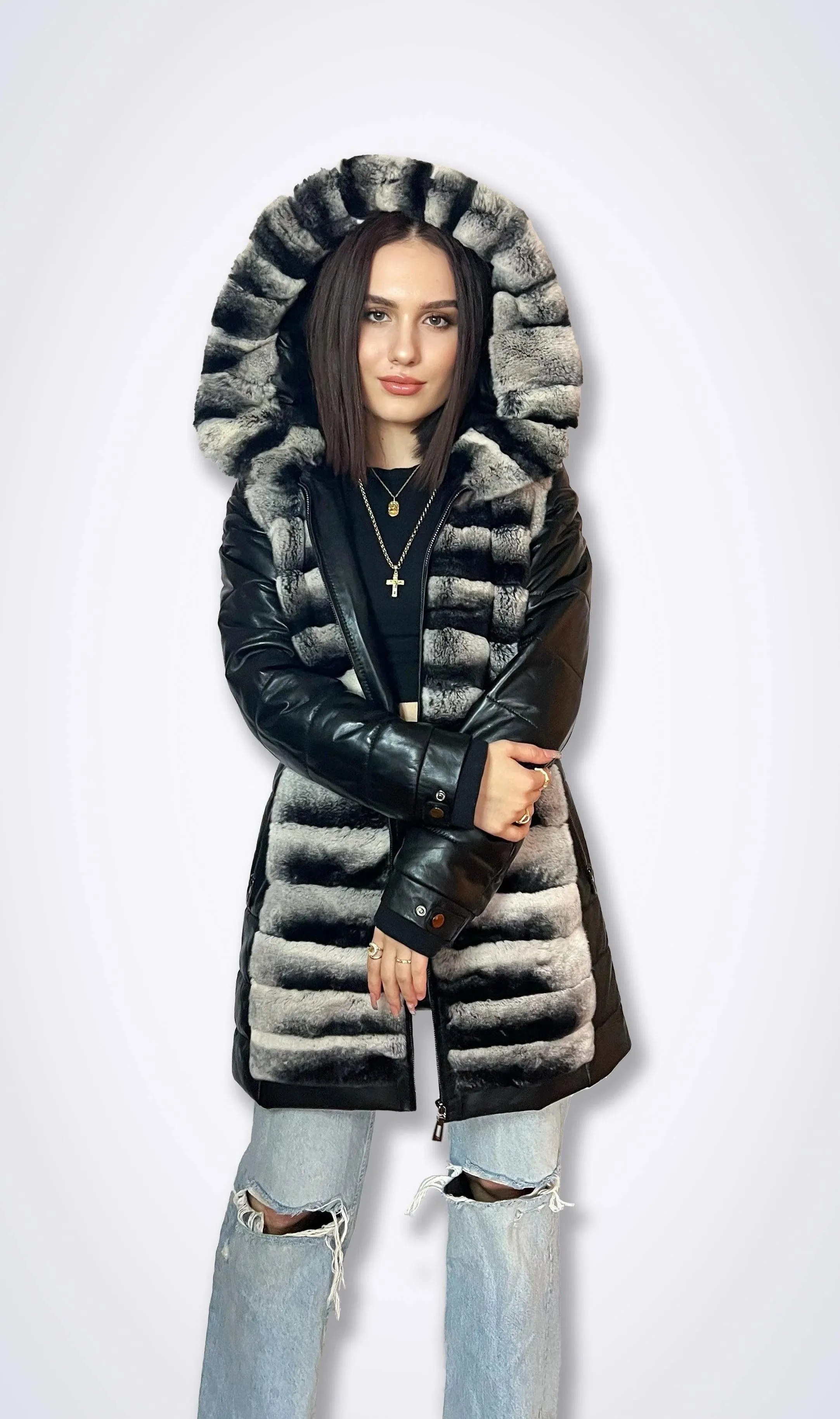Leather & rabbit fur jacket