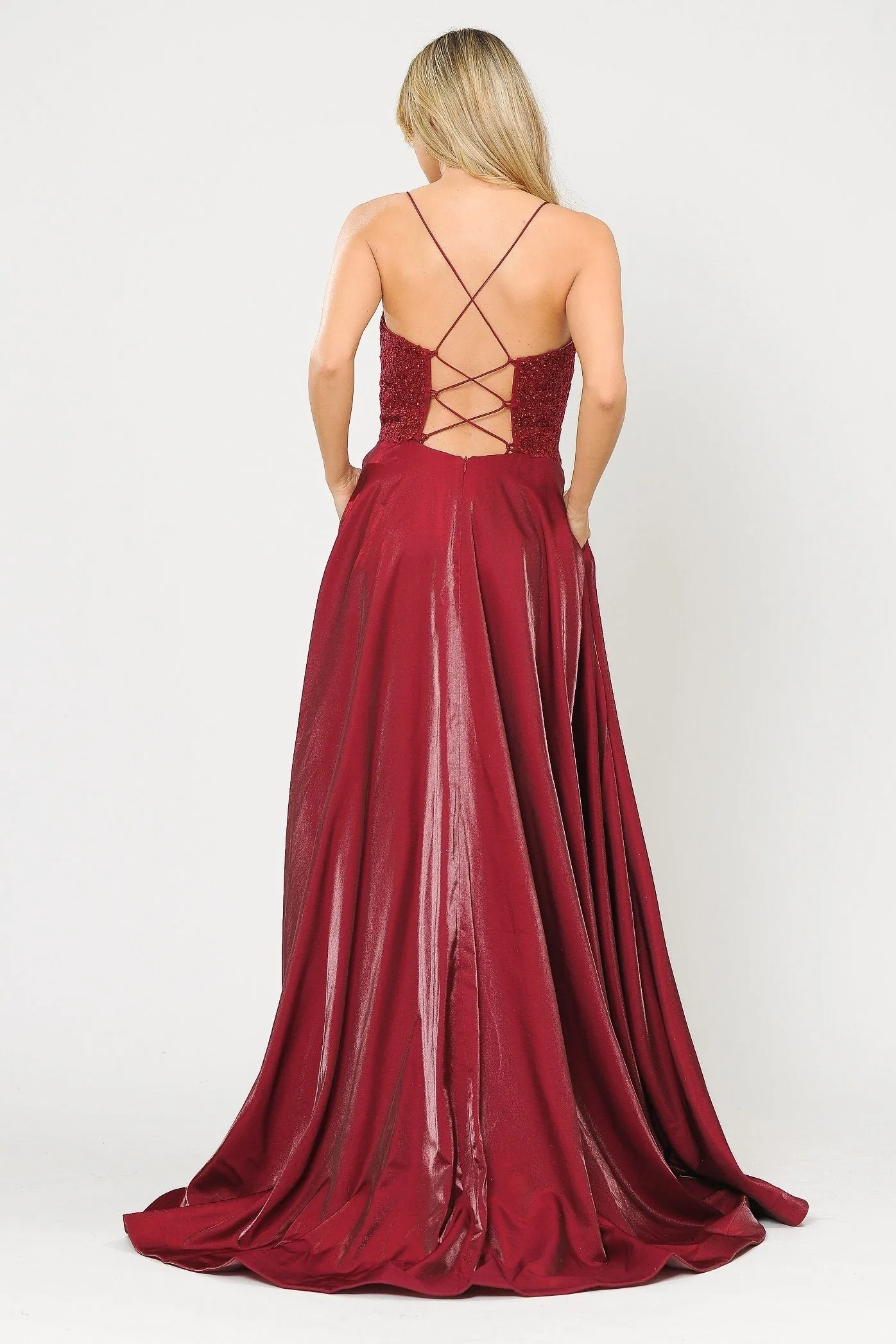 Long A-line Dress with Lace Bodice by Poly USA 8670