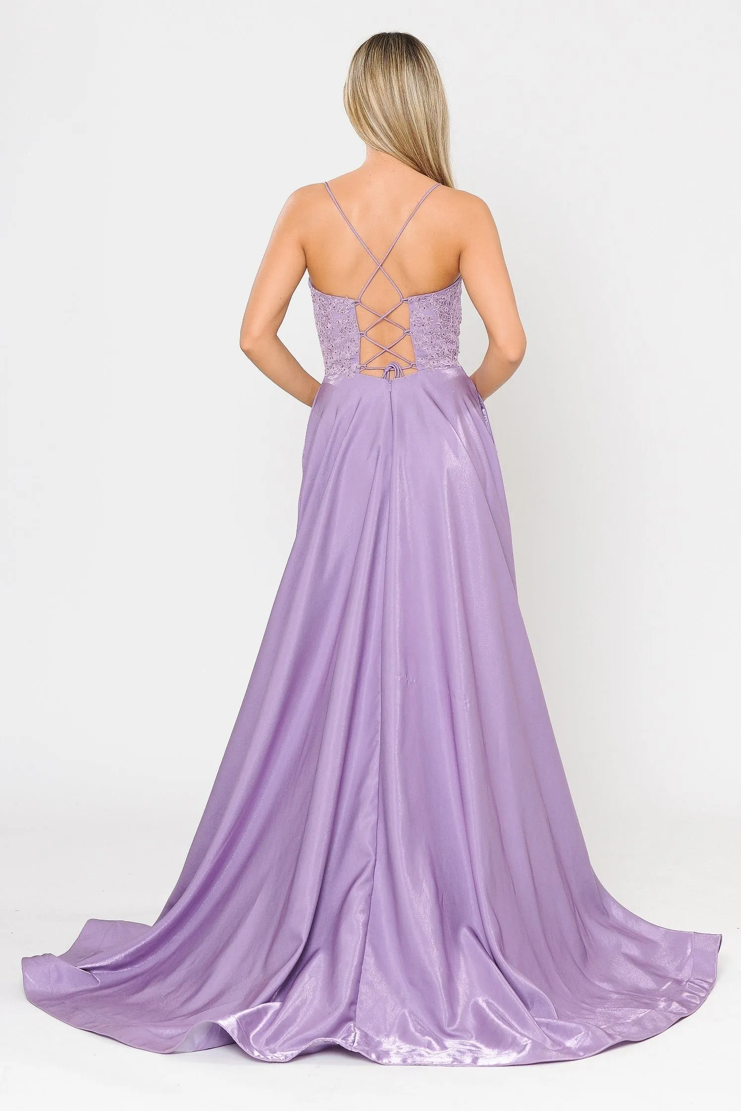 Long A-line Dress with Lace Bodice by Poly USA 8670