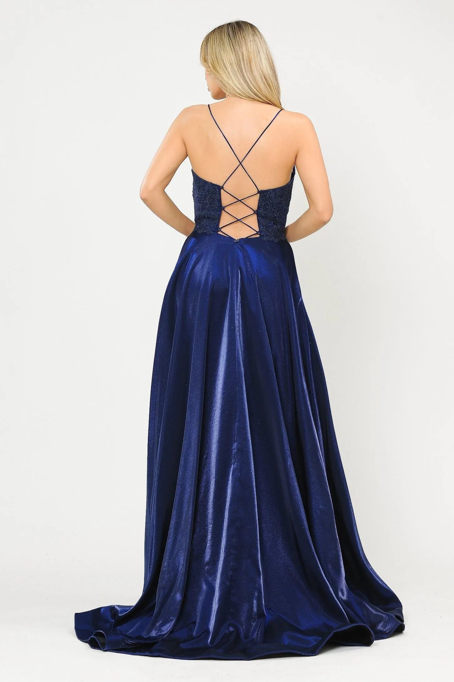 Long A-line Dress with Lace Bodice by Poly USA 8670