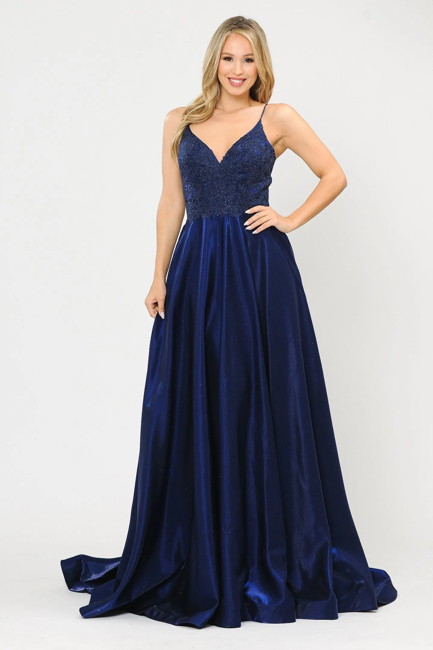 Long A-line Dress with Lace Bodice by Poly USA 8670