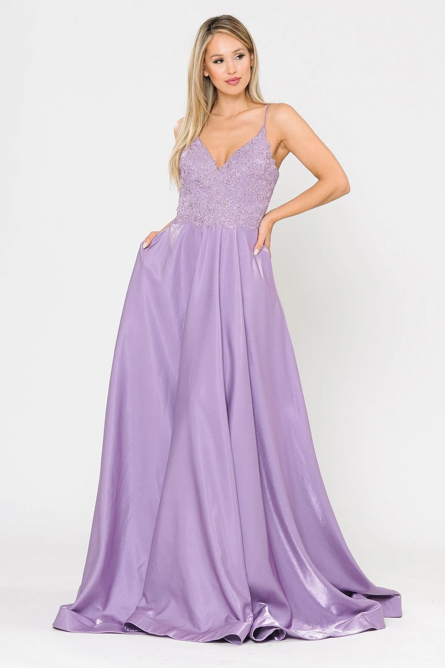 Long A-line Dress with Lace Bodice by Poly USA 8670