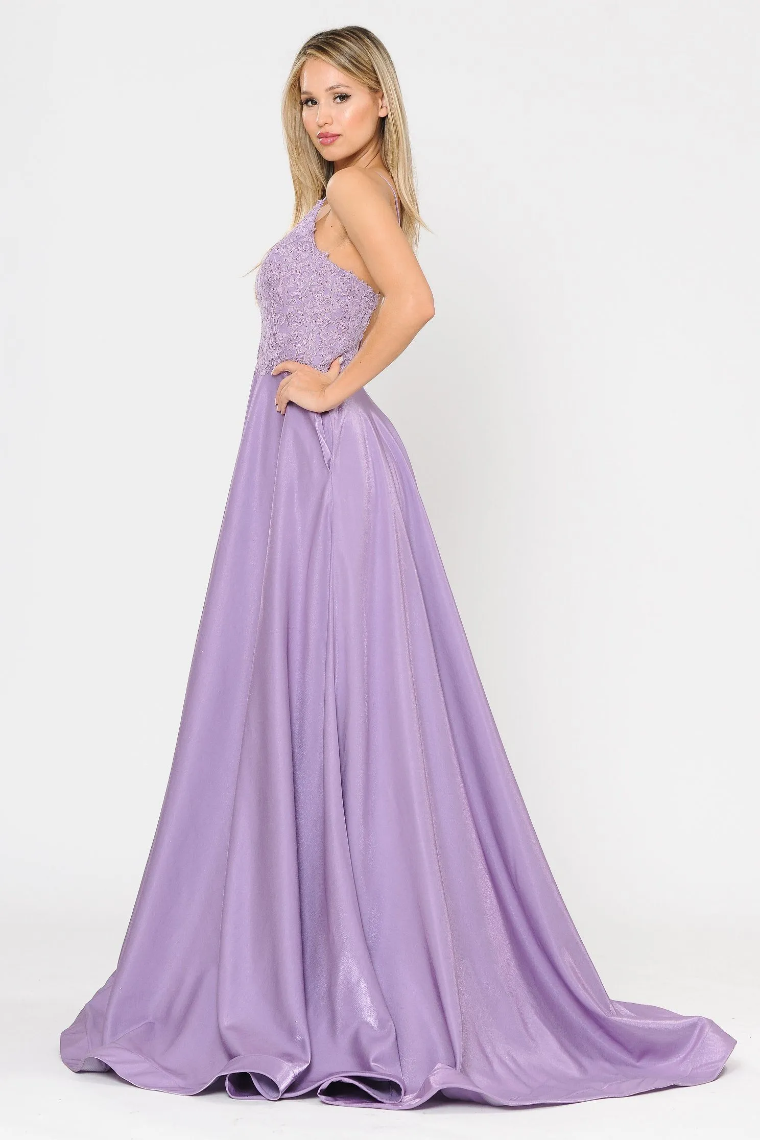 Long A-line Dress with Lace Bodice by Poly USA 8670