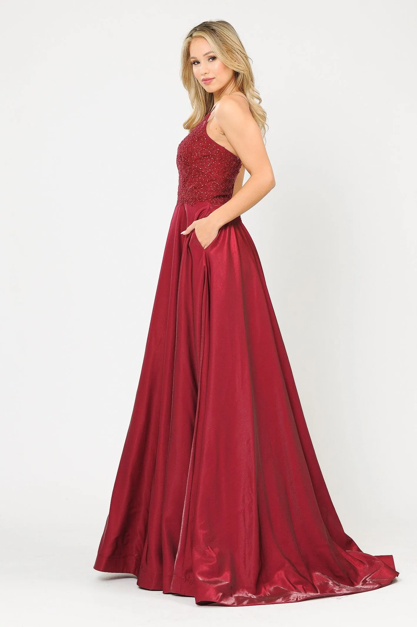 Long A-line Dress with Lace Bodice by Poly USA 8670