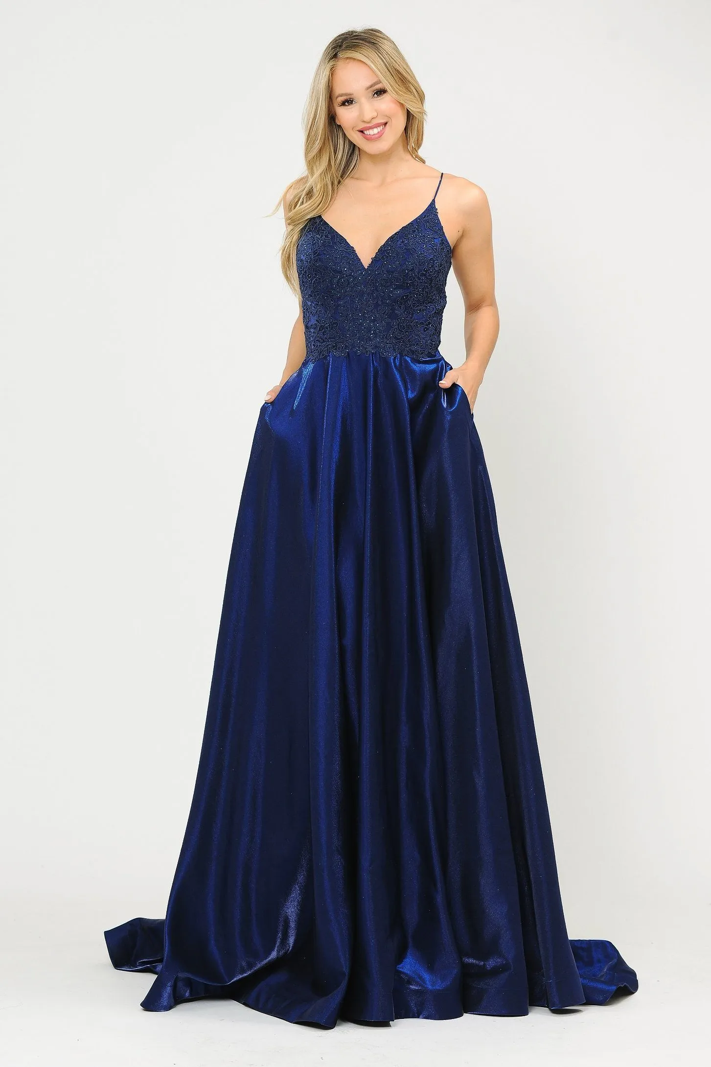 Long A-line Dress with Lace Bodice by Poly USA 8670
