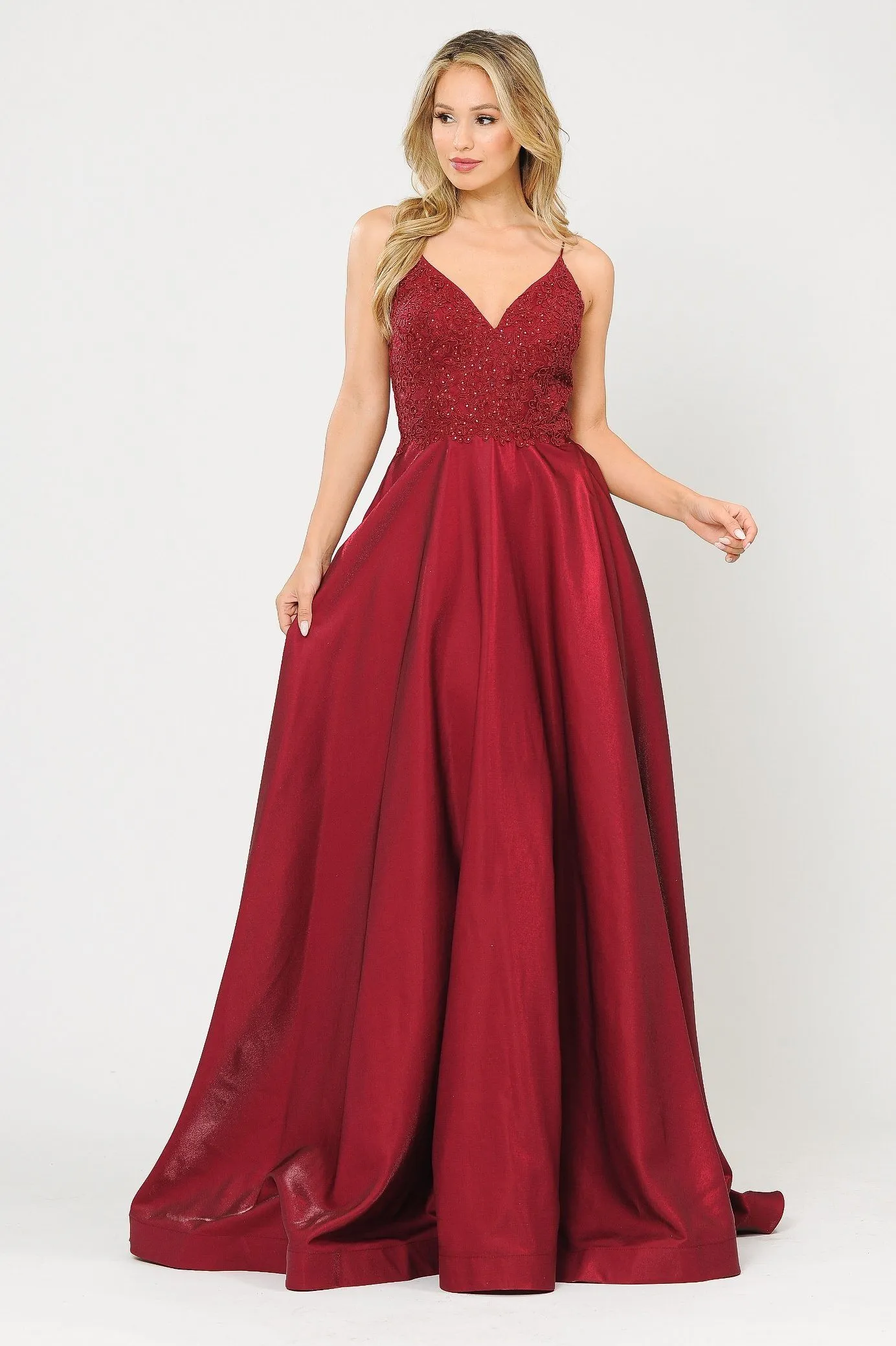 Long A-line Dress with Lace Bodice by Poly USA 8670