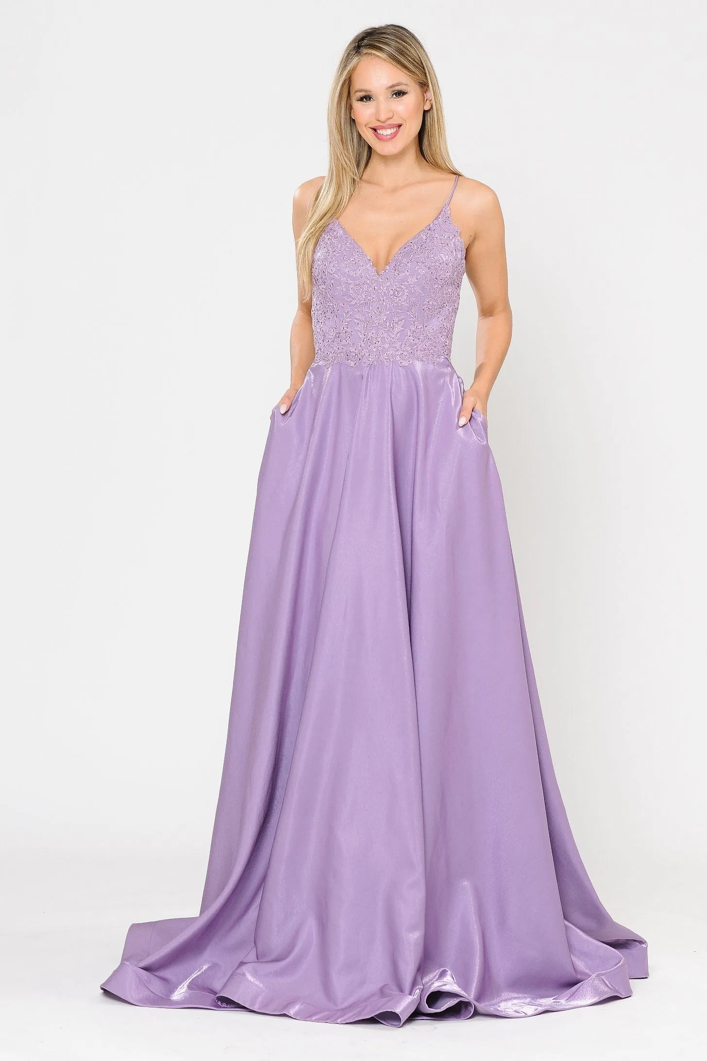 Long A-line Dress with Lace Bodice by Poly USA 8670