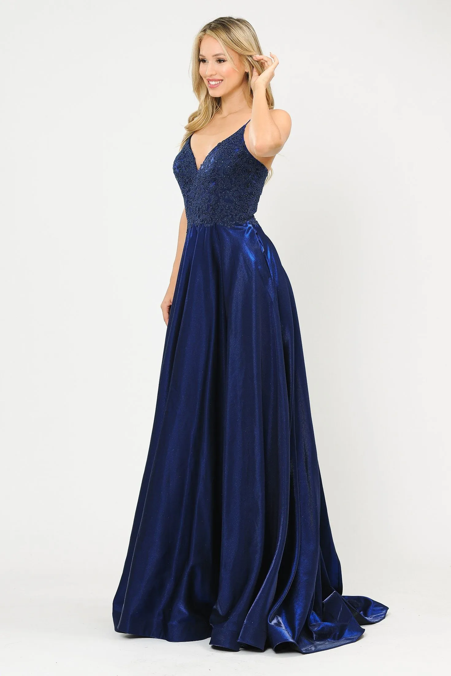 Long A-line Dress with Lace Bodice by Poly USA 8670