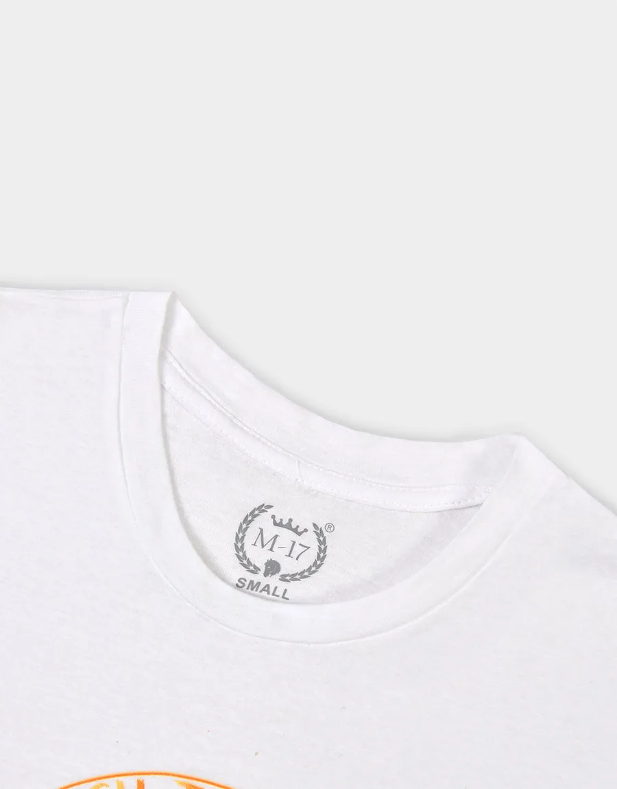 M-17 Men's Essential Catch The Wave Printed Crew Neck Tee Shirt Single Jersey-White