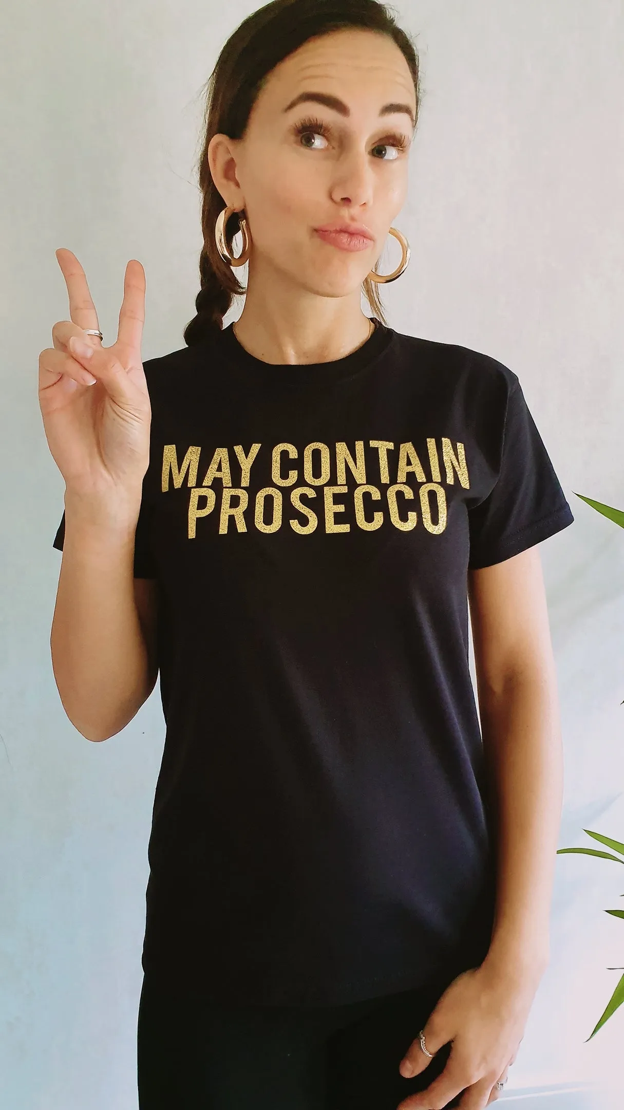 May Contain Prosecco Gold Glitter Slogan Tee In Black