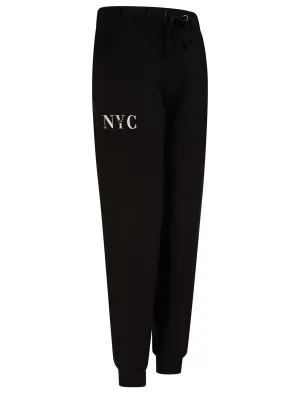 NYC 212 Motif Brushback Fleece Cuffed Joggers in Jet Black - Tokyo Laundry