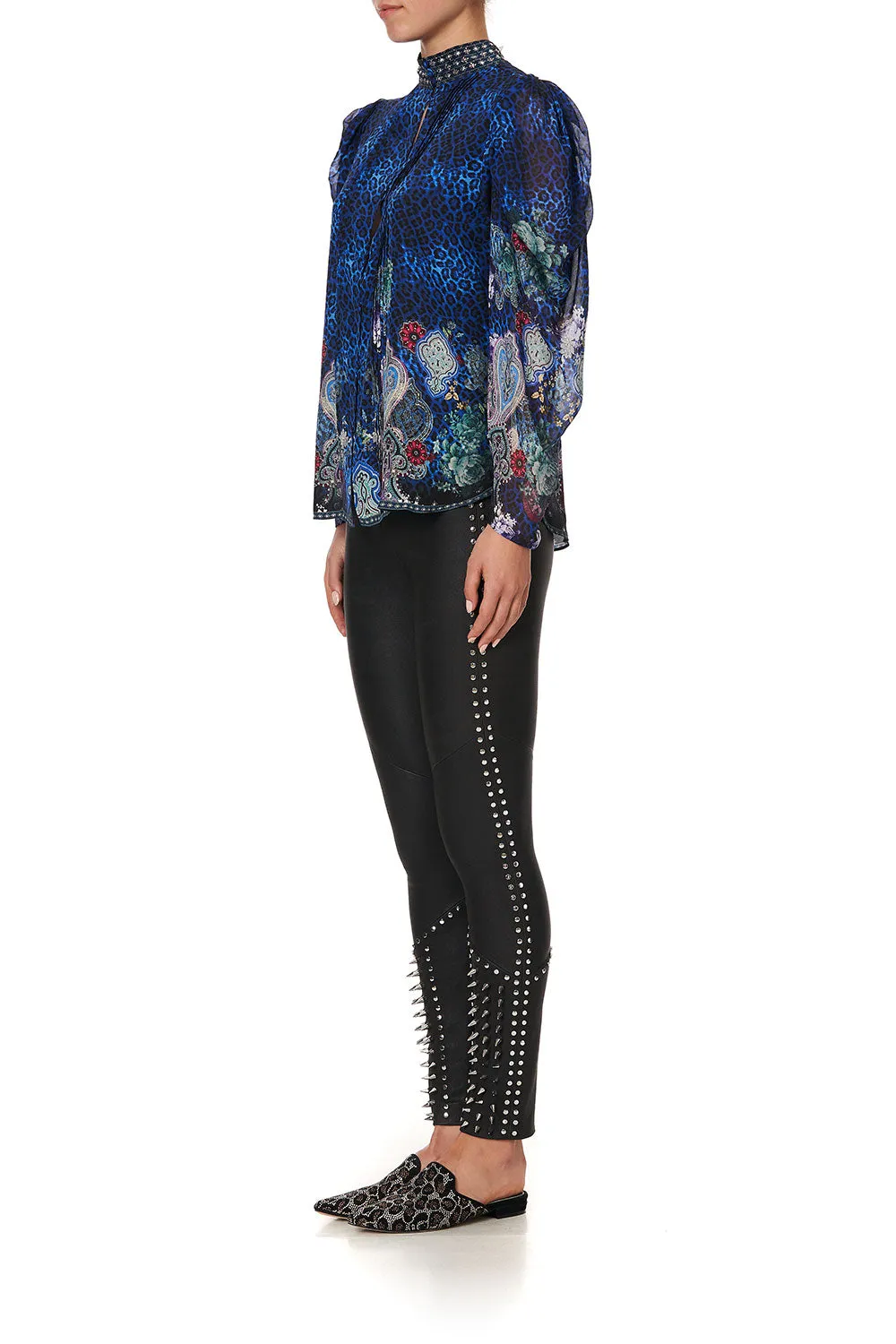 PINTUCK BLOUSE WITH DRAPED SLEEVE CAMDEN MOON
