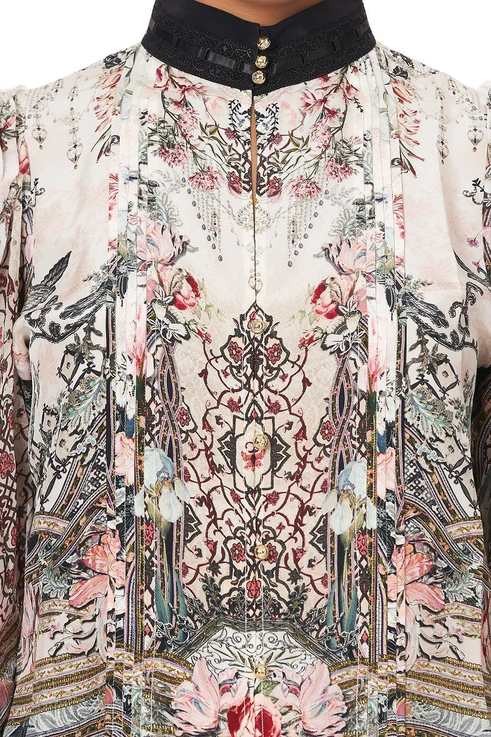 PINTUCK BLOUSE WITH DRAPED SLEEVE ROMANCE IS BORN