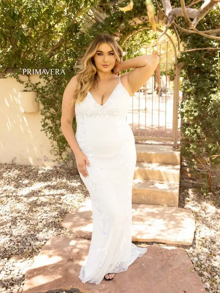 Primavera Couture 14005 Long Beaded Sequin Fitted Plus Size Prom Dress Formal Gown