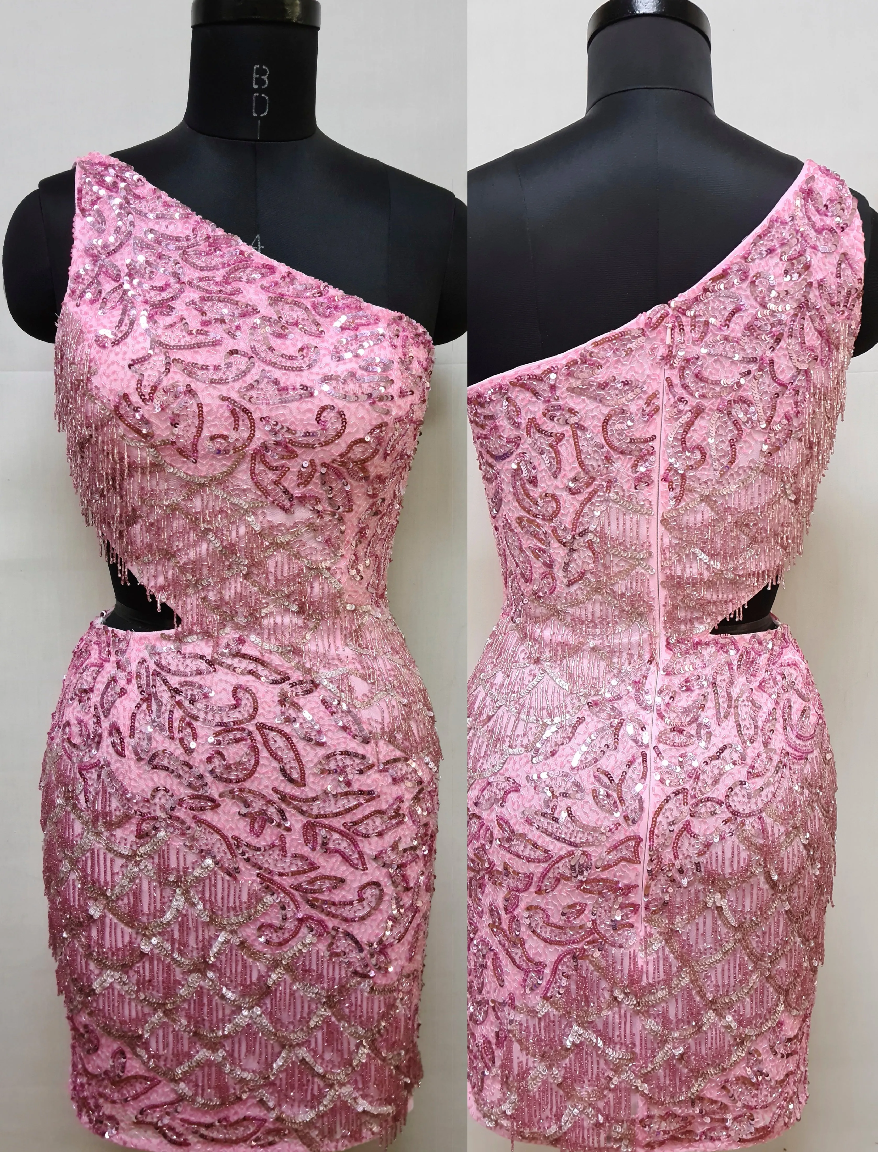 Primavera Couture 3836 Size 6 Neon Pink Homecoming Dress Fitted Sequin Cocktail Dress