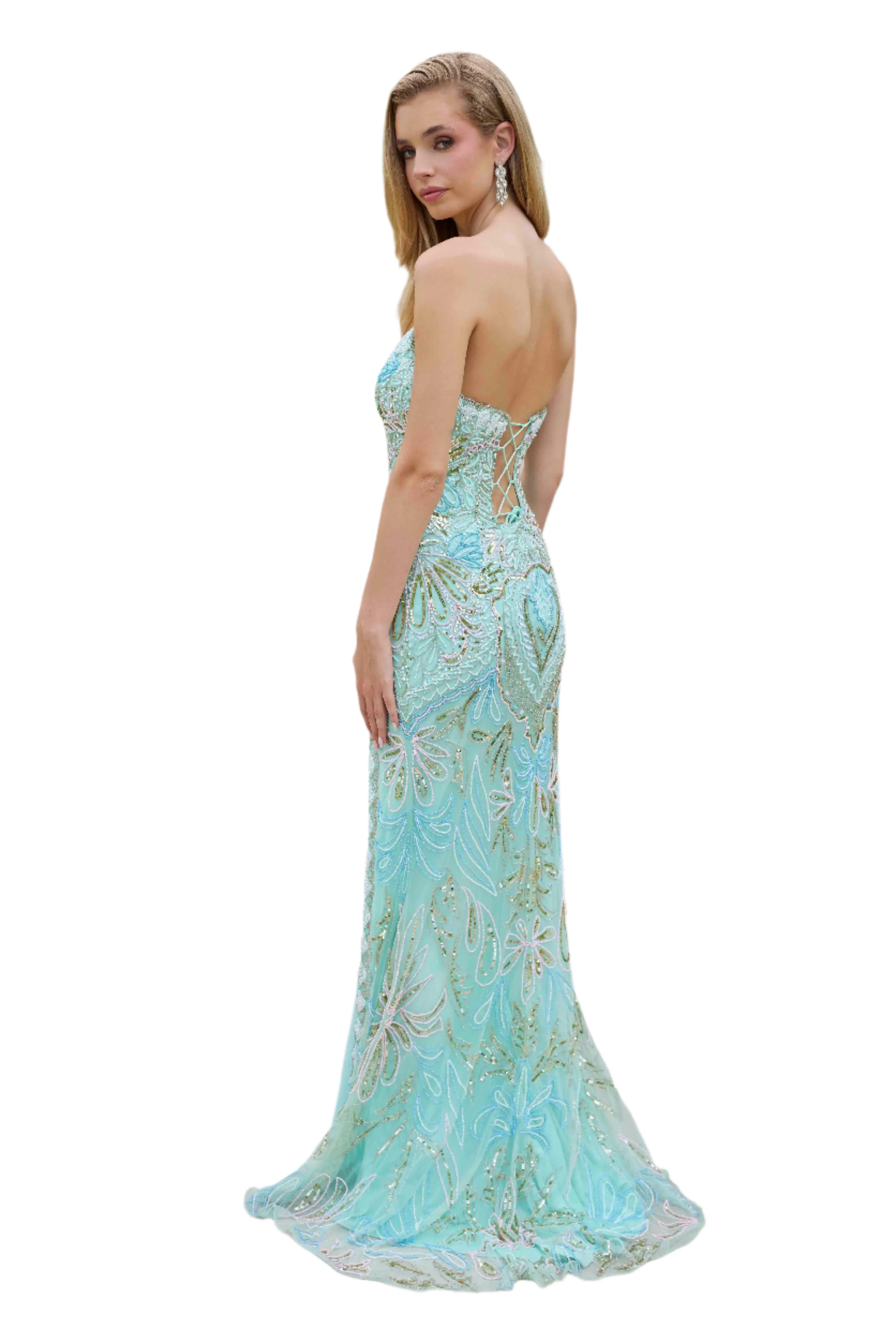 Primavera Couture 4382 Size 0 Black Prom Dress Beaded Strapless Corset Slit V Neck Formal Evening Gown
