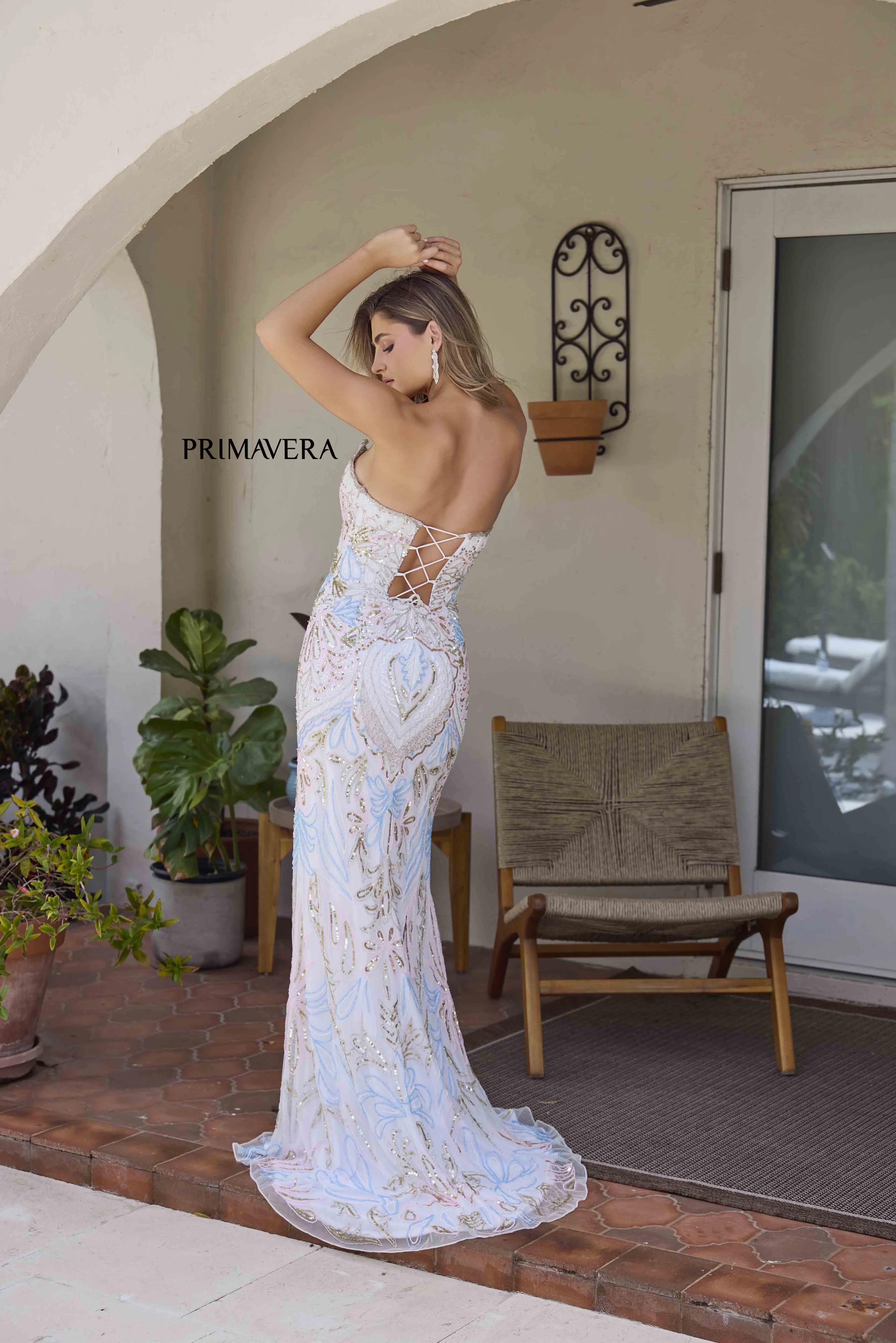 Primavera Couture 4382 Size 0 Black Prom Dress Beaded Strapless Corset Slit V Neck Formal Evening Gown