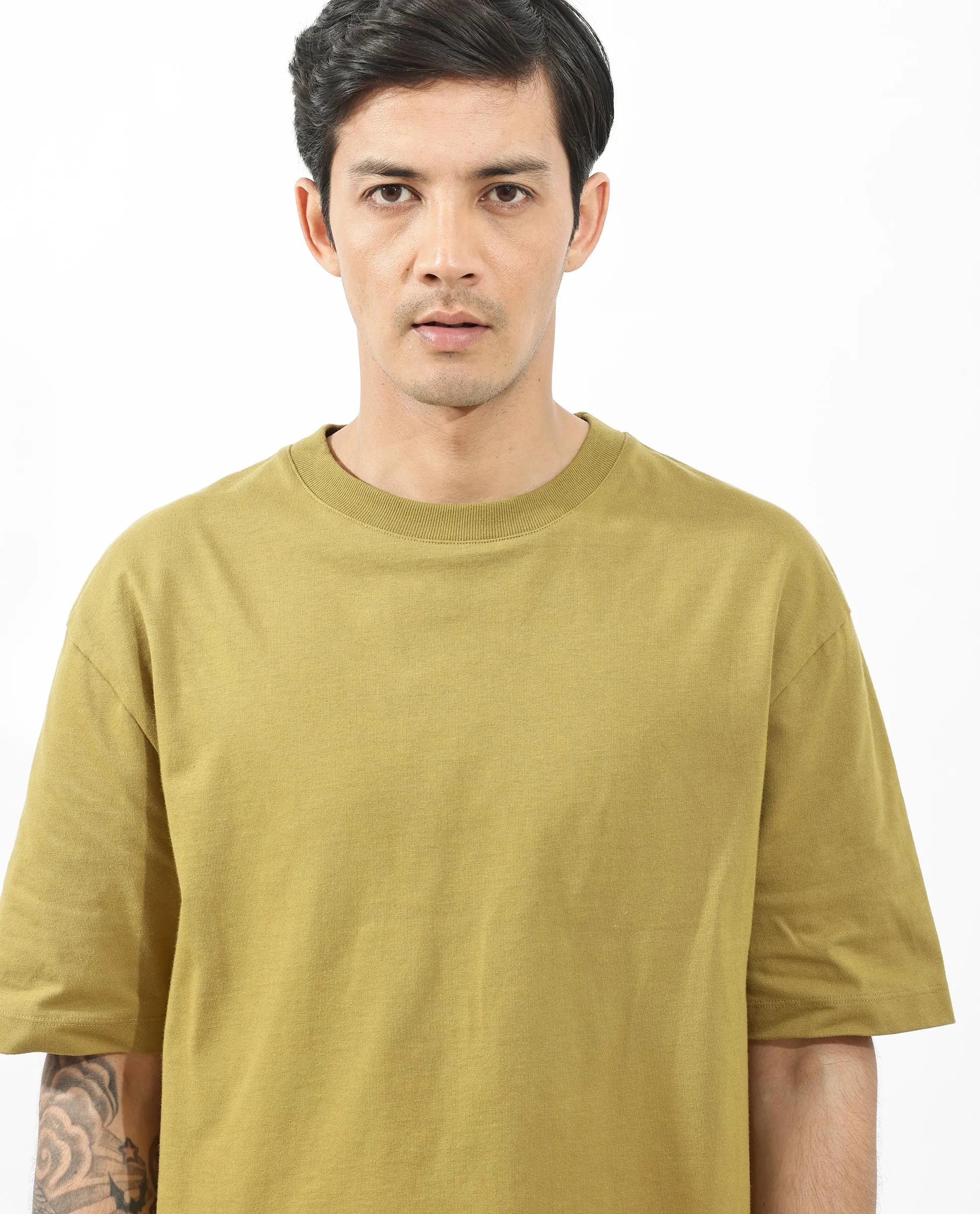 Rare Rabbit Articale Men's Alff Fluorescent Green Cotton Polyester Fabric Crew Neck Oversized Fit Graphic Printed T-Shirt