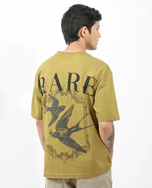 Rare Rabbit Articale Men's Alff Fluorescent Green Cotton Polyester Fabric Crew Neck Oversized Fit Graphic Printed T-Shirt